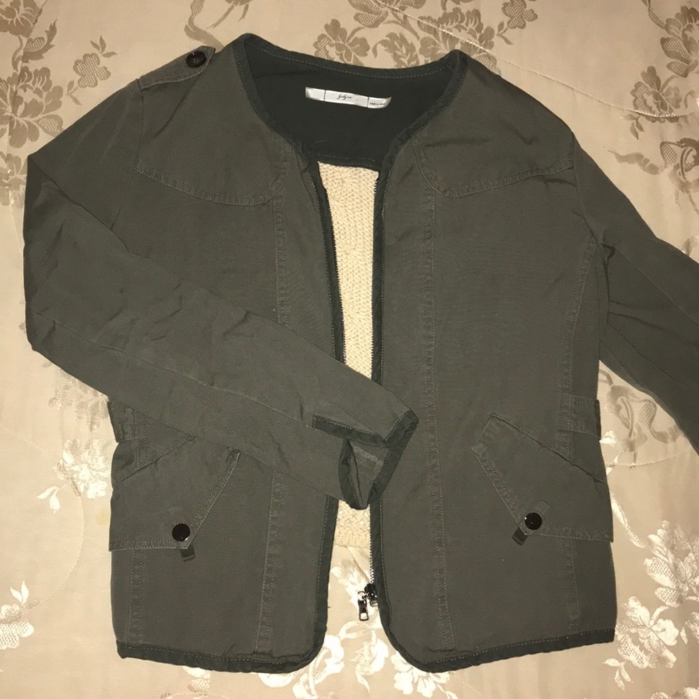 Olive green crochet zip up jacket- cardigan